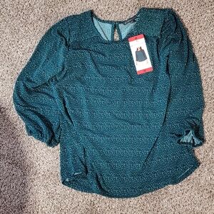 Adrianna Papell Teal Blouse with Subtle Pattern
